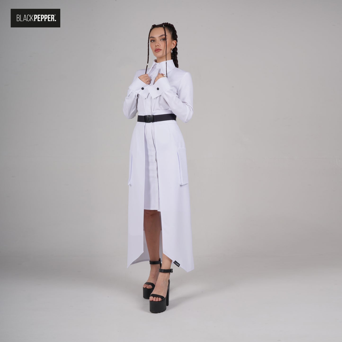 WHITE MAXI PEPLUM WITH PATCH POCETS SET