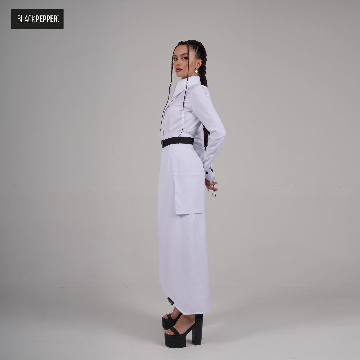 WHITE MAXI PEPLUM WITH PATCH POCETS SET