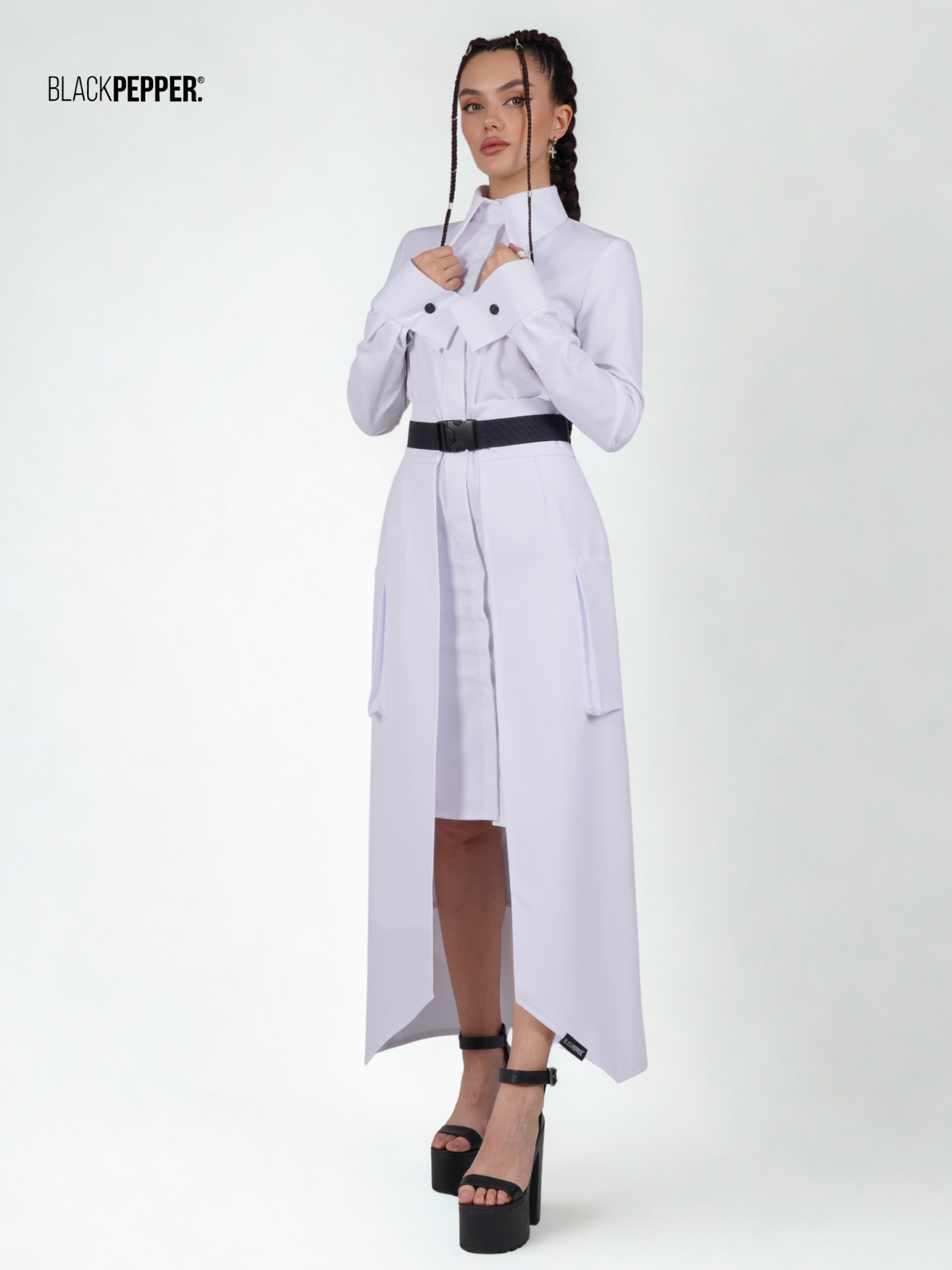 WHITE MAXI PEPLUM WITH  PATCH POCETS SET