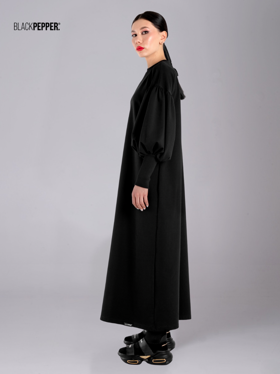 BLACK MAXI DRESS WITH PUFFY SLEEVES