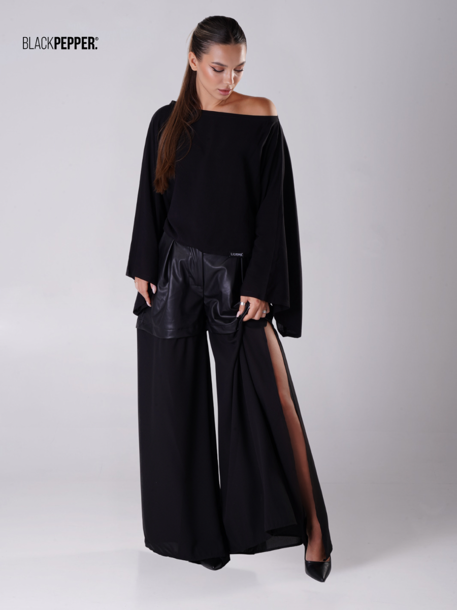 BLACK CHHIFON FLOW TROUSERS