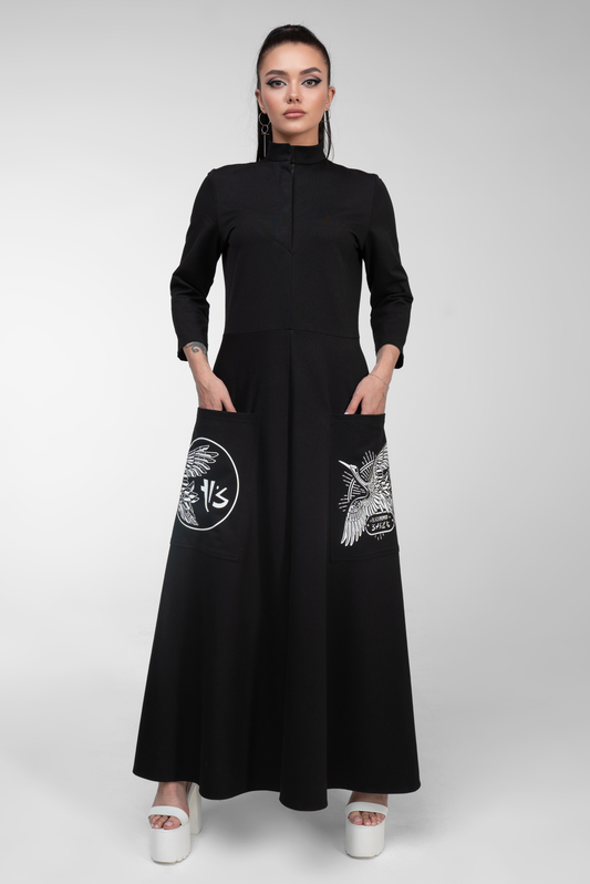 KNIT MAXI DRESS WITH PATCH POCKETS