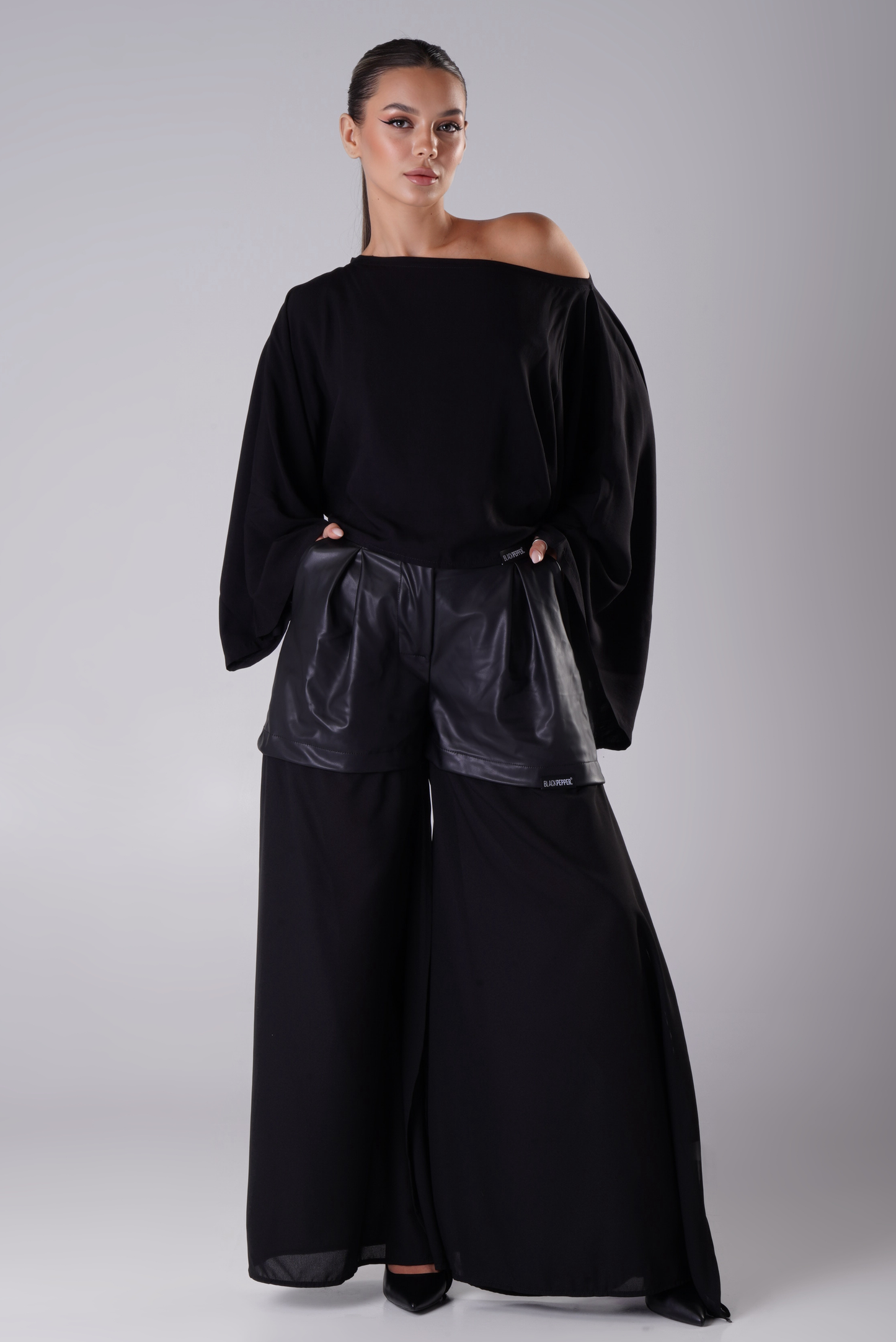 BLACK CHHIFON FLOW TROUSERS