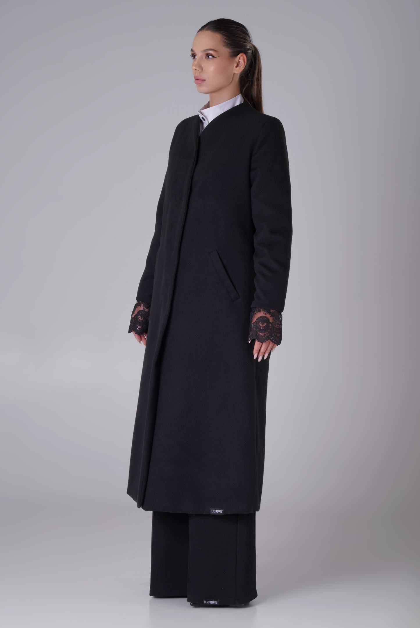 WARM COAT WITH LACE SLEEVES