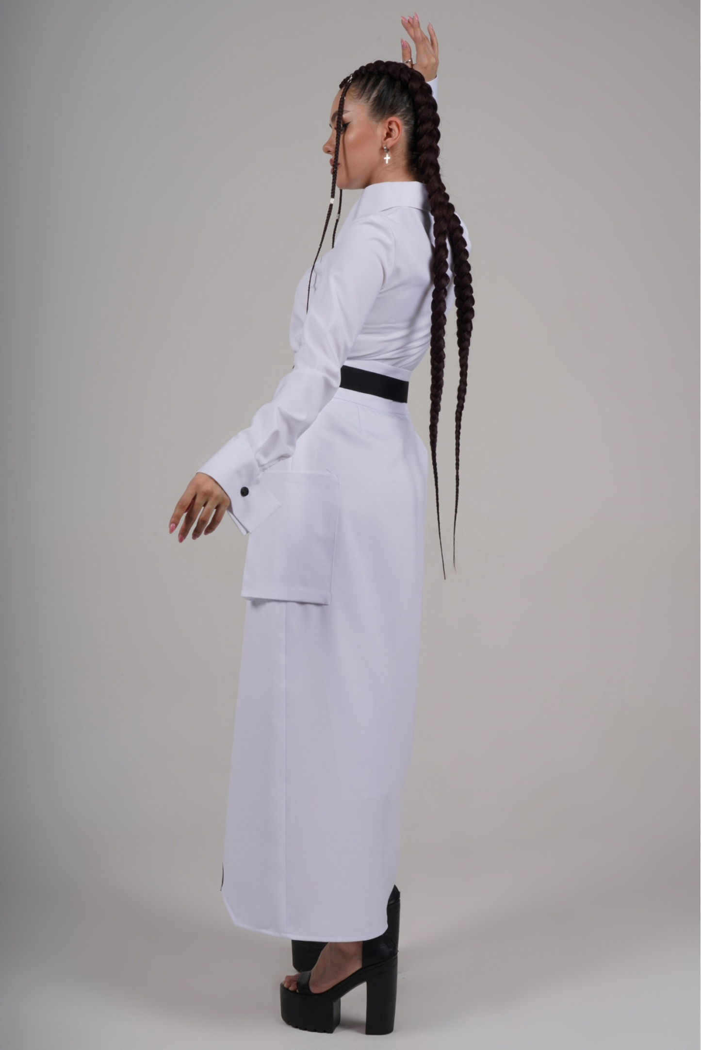 WHITE MAXI PEPLUM WITH  PATCH POCETS SET