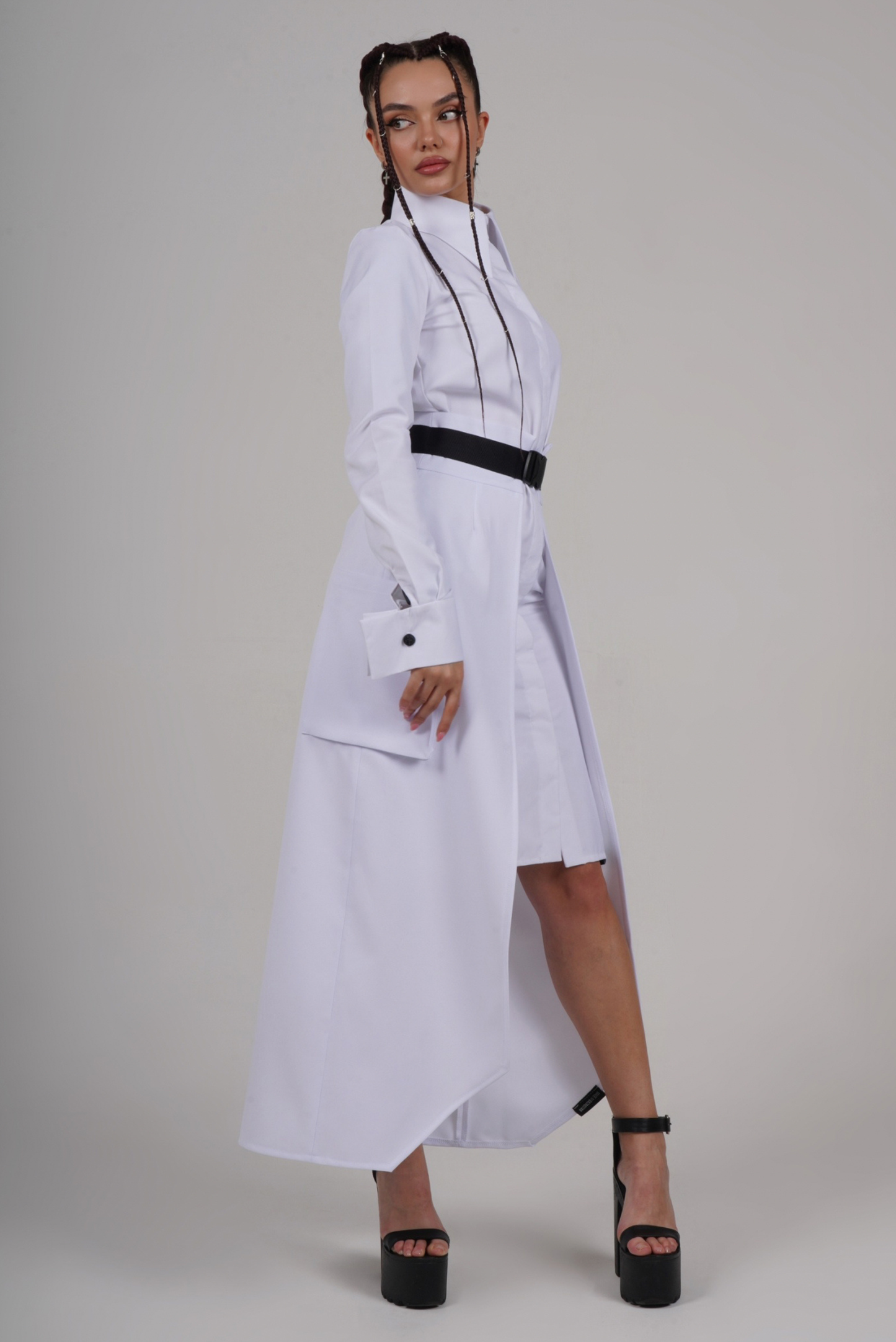 WHITE MAXI PEPLUM WITH  PATCH POCETS SET