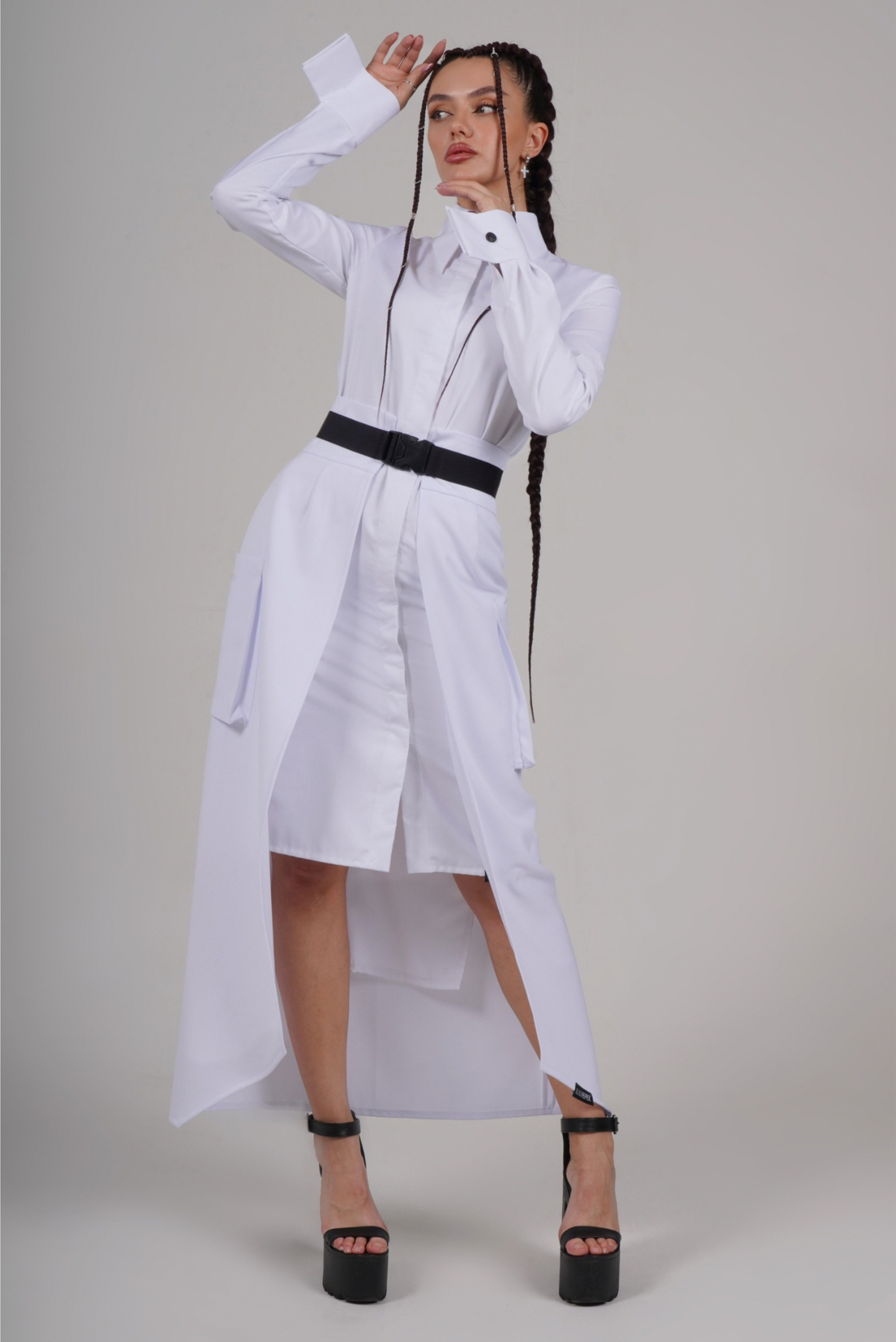 WHITE MAXI PEPLUM WITH  PATCH POCETS SET