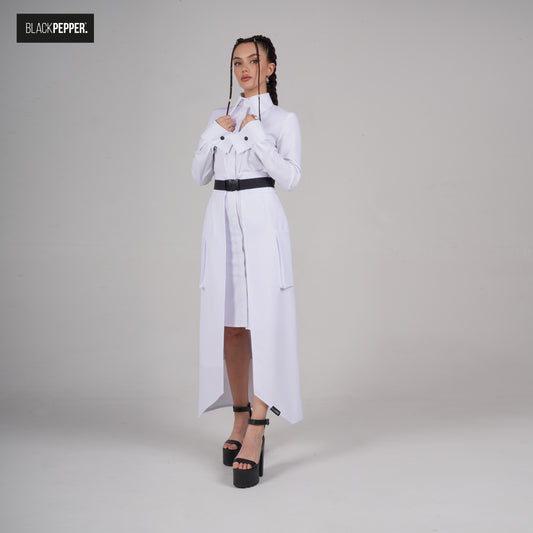 WHITE MAXI PEPLUM WITH  PATCH POCETS SET