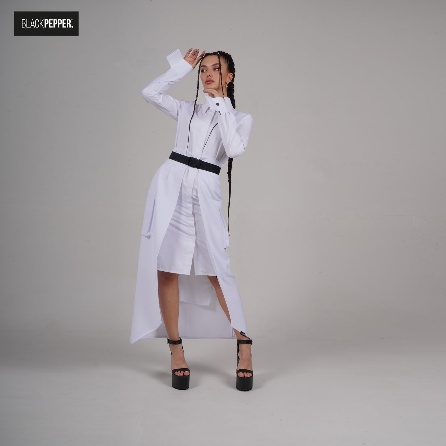 WHITE MAXI PEPLUM WITH  PATCH POCETS SET