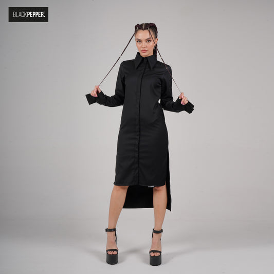 SHIRT DRESS WITH HIGH SLITS BLACK AND WHITE