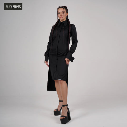 SHIRT DRESS WITH HIGH SLITS BLACK AND WHITE