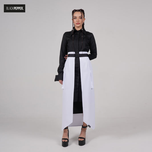 WHITE  AND BLACK MAXI PEPLUM WITH PATCH POCKETS SET