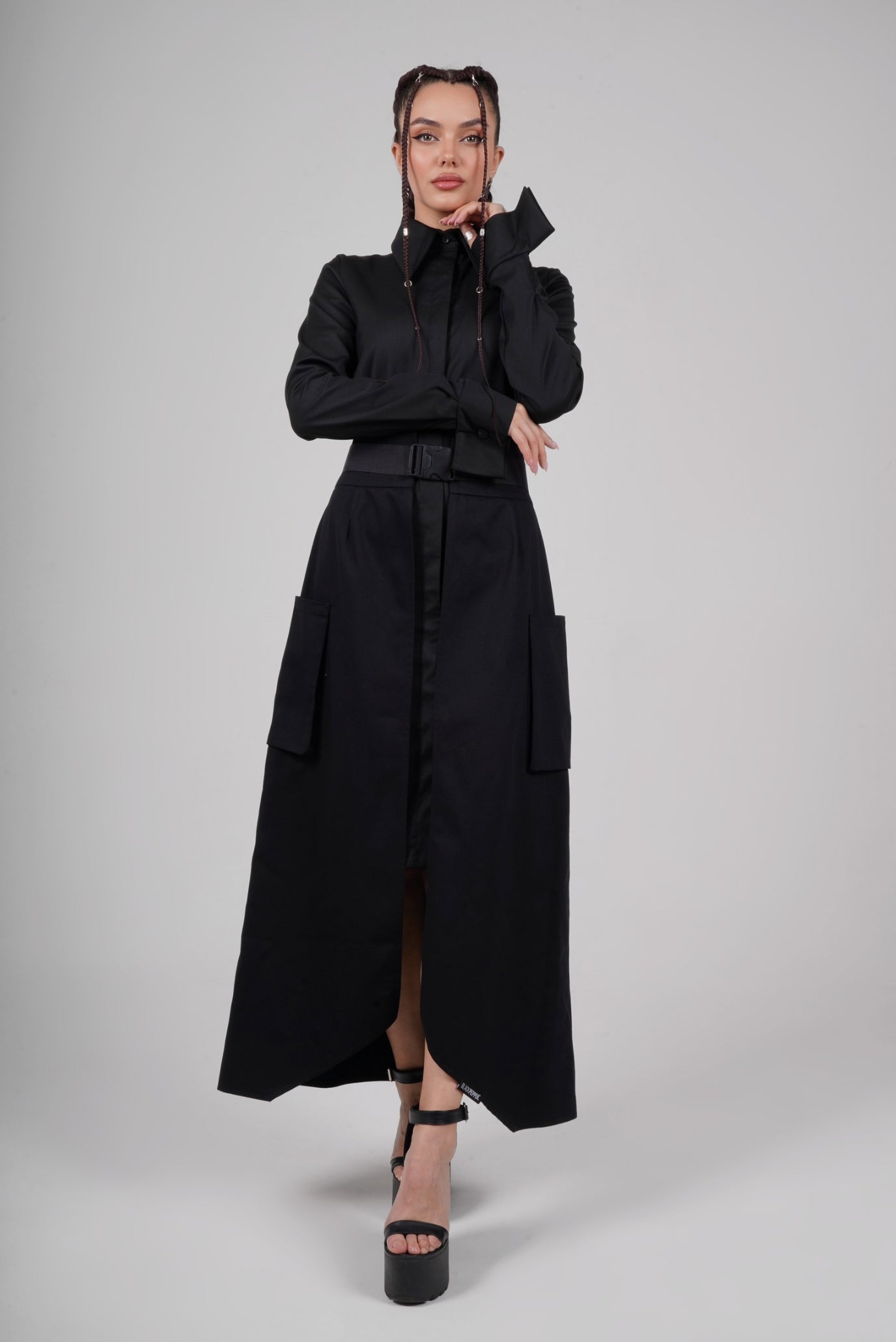 BLACK MAXI PEPLUM WITH PATCH POCKETS SET