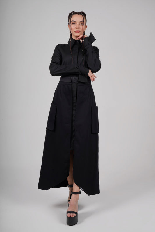 BLACK MAXI PEPLUM WITH PATCH POCKETS SET