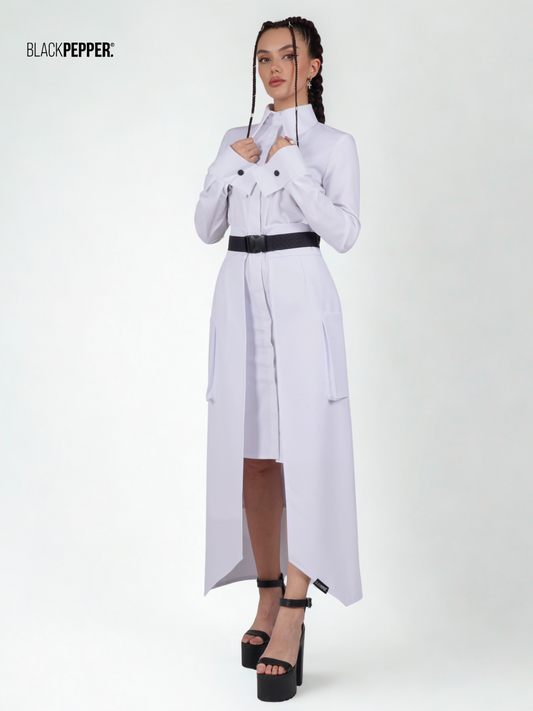 WHITE MAXI PEPLUM WITH  PATCH POCETS SET