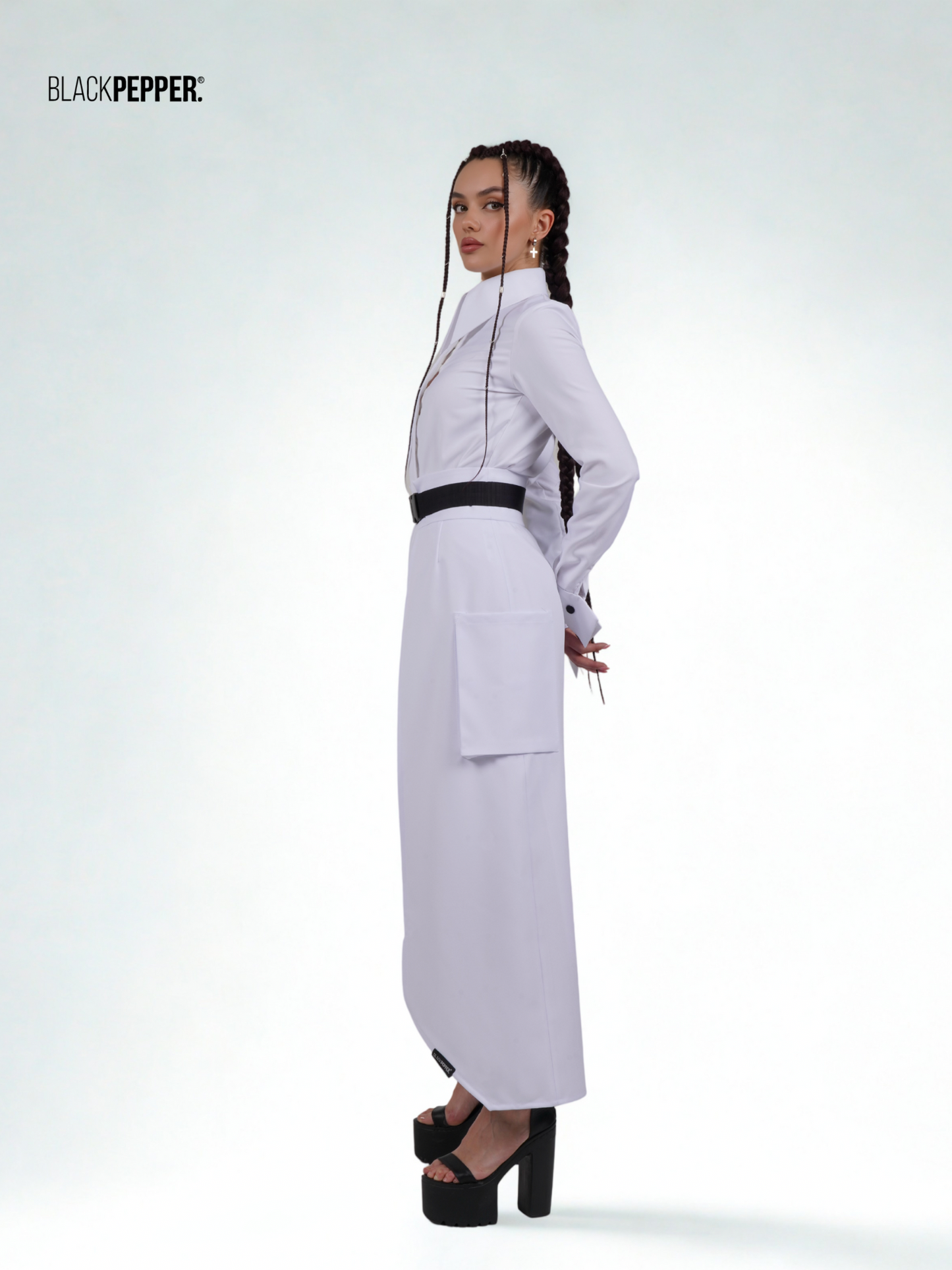 WHITE MAXI PEPLUM WITH  PATCH POCETS SET