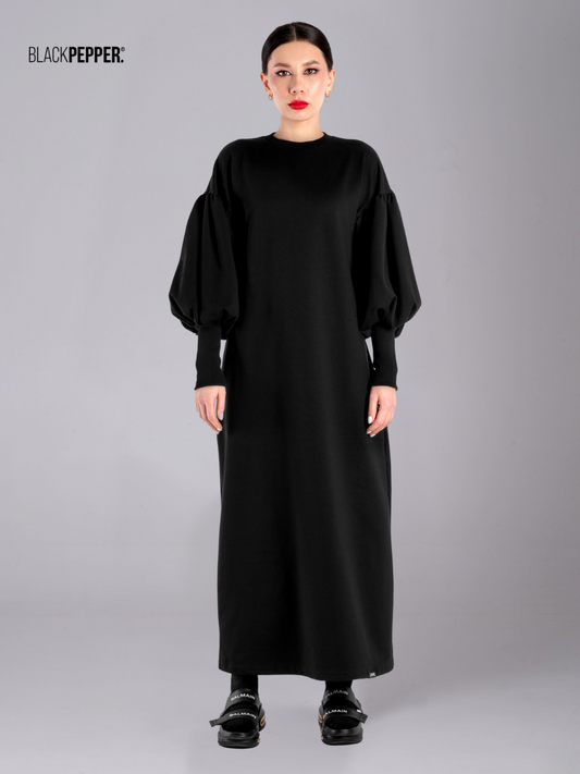 BLACK MAXI DRESS WITH PUFFY SLEEVES