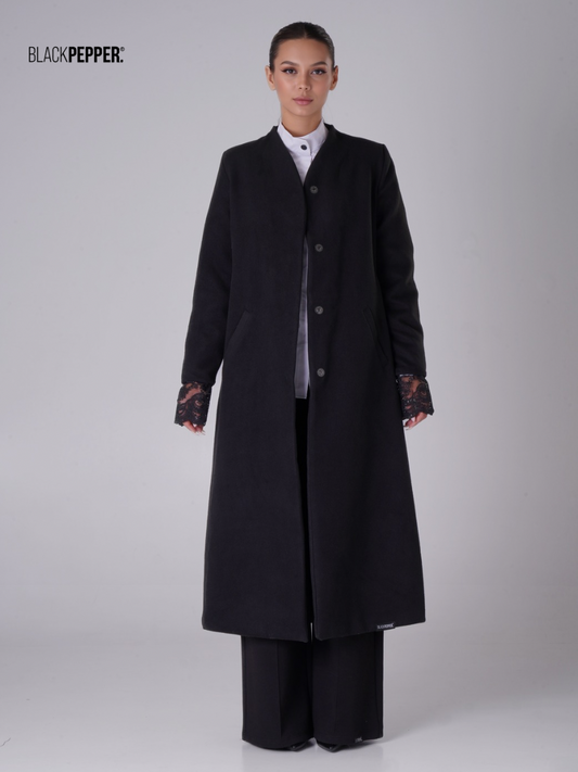 WARM COAT WITH LACE SLEEVES